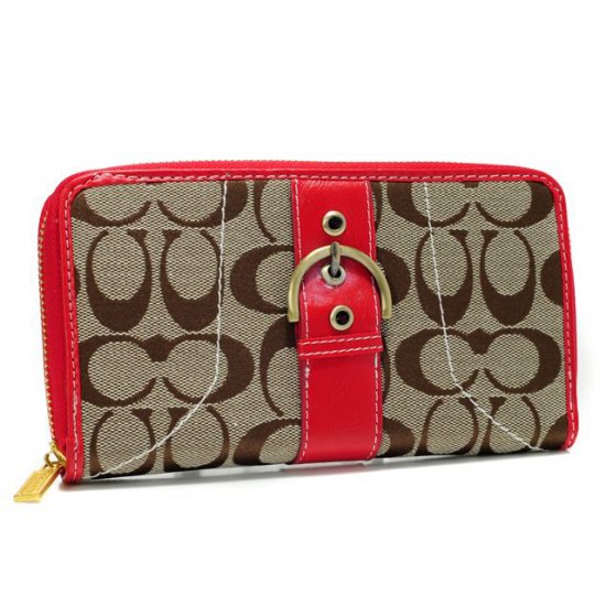 Coach Buckle In Signature Large Red Wallets AXG | Women